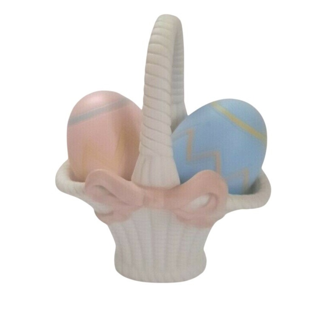 Easter Egg Salt and Pepper Shakers in Ceramic Basket Pastel Pink Blue Decor‎ Set